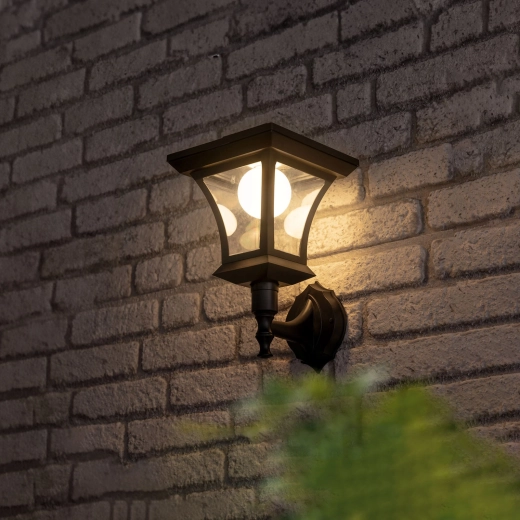 Solcelledet væglampe 21 × 21 cm, 8 LED'er, sort, varm hvid