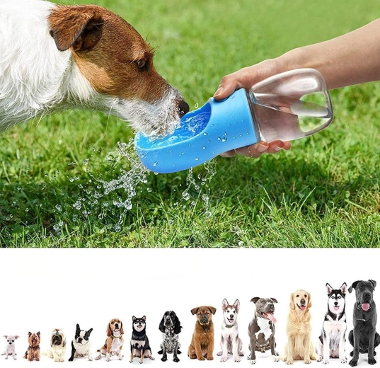 Bærbar vandflaske til hund og kat med integreret skål 350 ml