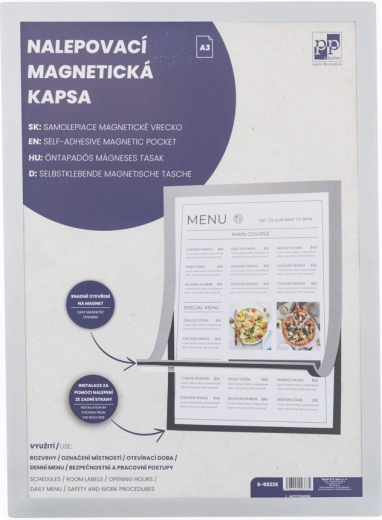 Selvklæbende magnetlomme A3 med sølvkant