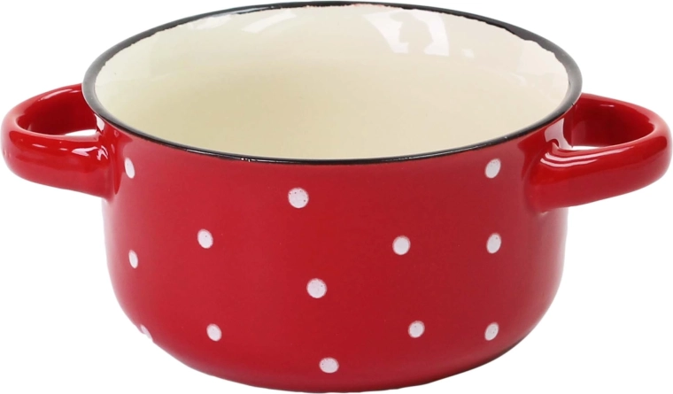 Keramisk skål rød med hvide prikker 580 ml