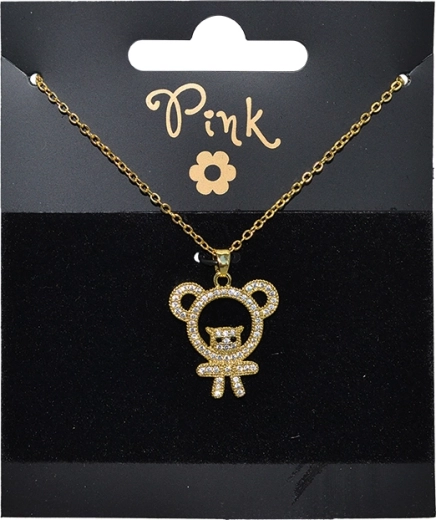 Forgyldt kæde med vedhæng – bamse med krystaller