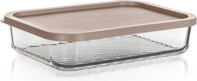 Glaskrukke WAVE 1,05 l med tætsluttende låg latte, rektangulær