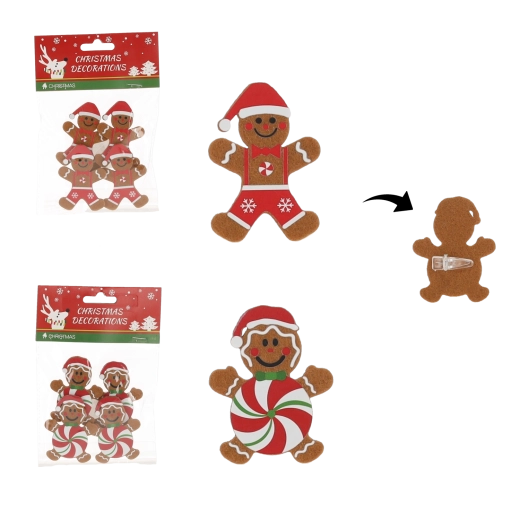 Sæt med honningkagepynt med clips 4,5 × 6,5 cm, 4 stk.