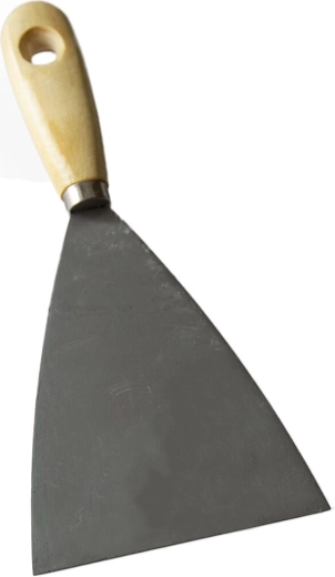 Rustfri stålsparkel, kileformet 100 mm med træhåndtag