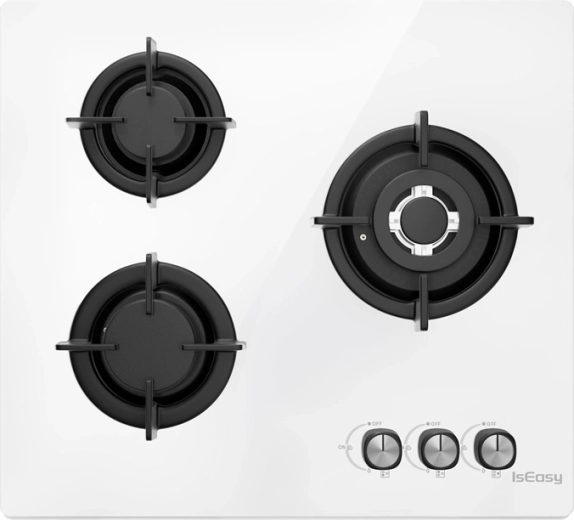 ISEASY gaskogeplade med glaspanel, 3 brændere, hvid