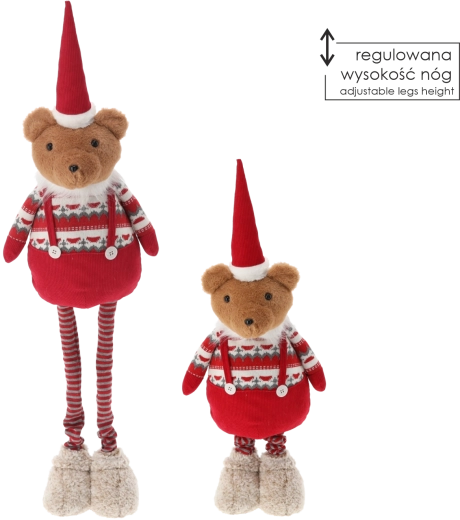 Juleplysbamse med justerbare ben rød - 1 stk.