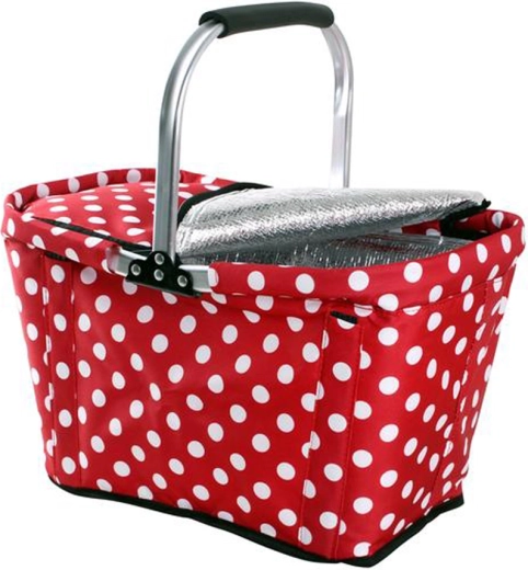 Sammenklappelig termoindkøbskurv med lynlås TORO, rød polkaprik