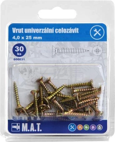 Universal skrue fuldgevind 4,0 × 25 mm, galvaniseret (30 stk.)