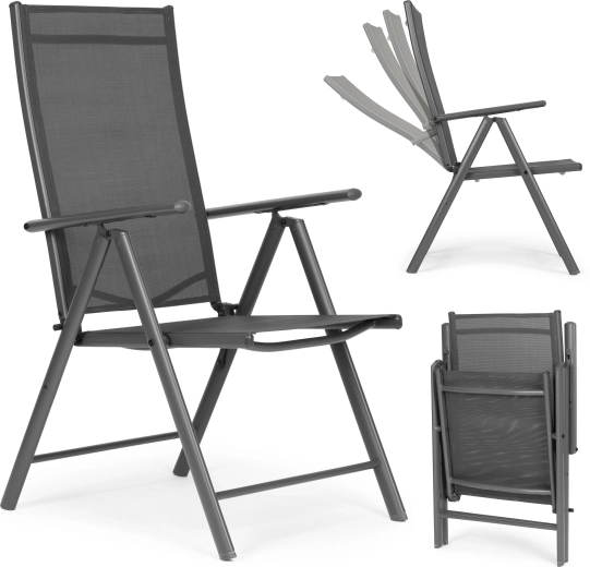 Sammenklappelig havestol i stål med justerbart ryglæn, grå, MULTIGARDEN