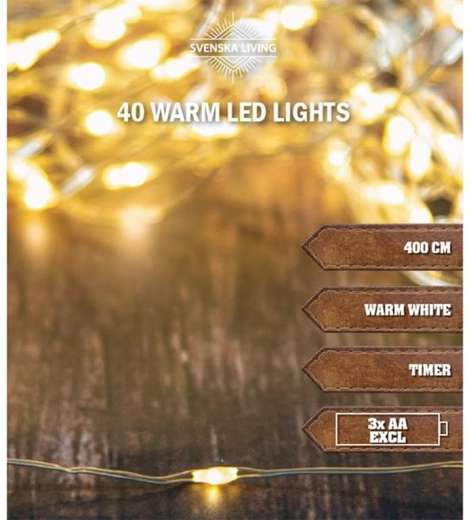 Julelyskæde 40 LED med timer 4 m, varm hvid