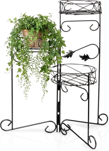 Vilde metalblomsterstander sort 3-etagers 66 cm