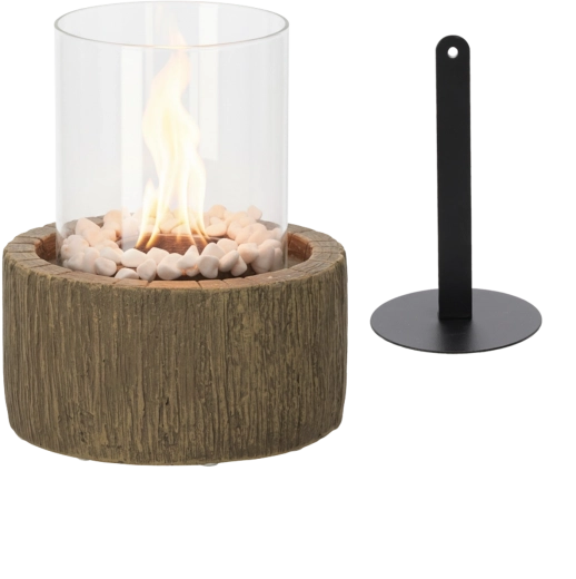 Bordbiopejs med træimitation og hvide sten 20 × 20 × 25 cm