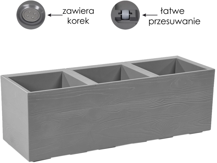 Plantekasse Karo 90 × 30 cm grå på hjul