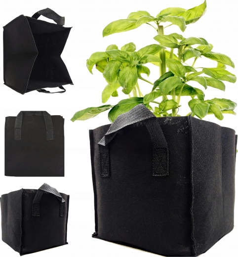 Tekstil plantepotte i filt med hank 8 l, sort