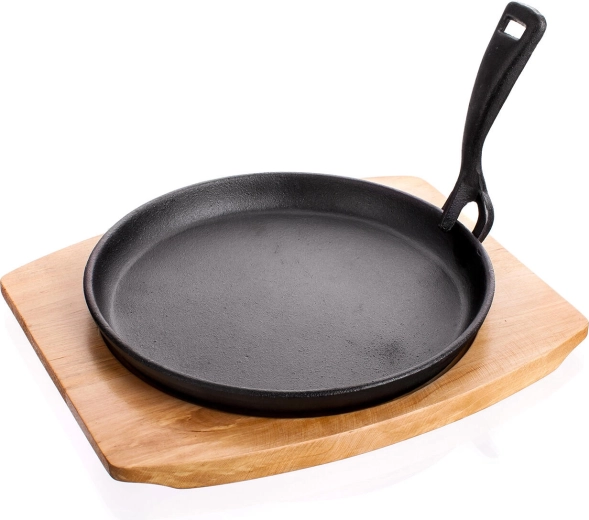 Støbejernspande 22 cm med træbræt GRADA