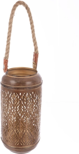 Lysestage Blade i metal og jute brun-guld 24 cm