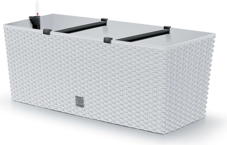 Selvvandende rattan-altankasse 50 cm hvid