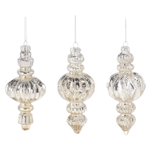 Glasjulepynt i champagnefarve, forskellige mønstre