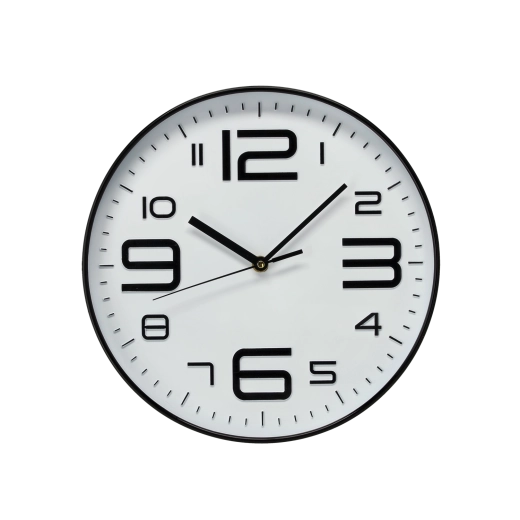 Væghængt rundt ur 30,2 × 30,2 × 4,3 cm hvidt med sorte tal