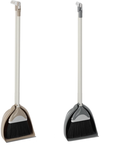 kost med langt skaft og fejebakke med stativ