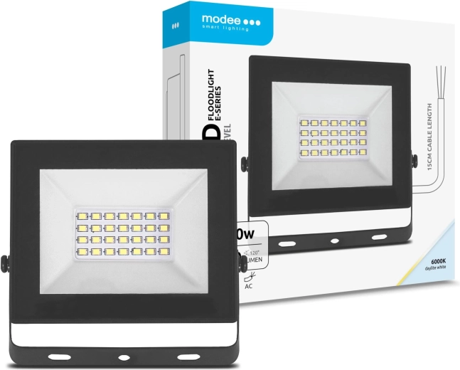 Modee LED-projektør E‑series Slim 20 W, 1600 lm, 120°, 6000 K, IP65