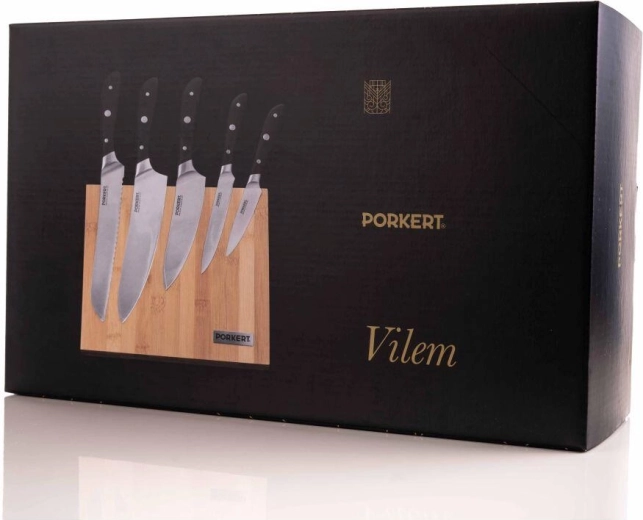 Sæt køkkenknive Vilem 5 stk. med magnetisk bambusblok