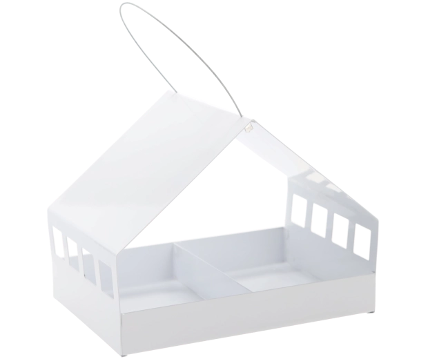 Hængende foderautomat til fugle i metal i form af et hus 33 × 23 × 25 cm