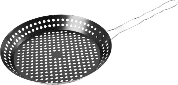 Perforeret grillpande med lang sammenklappelig håndtag 55 × 31 cm, sort