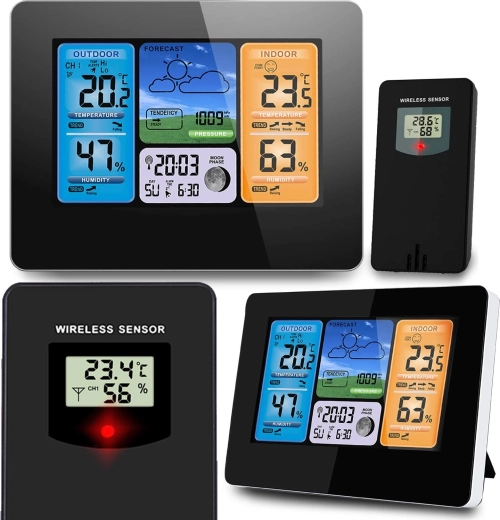 Digital vejrstation med farvedisplay BD-902, sort