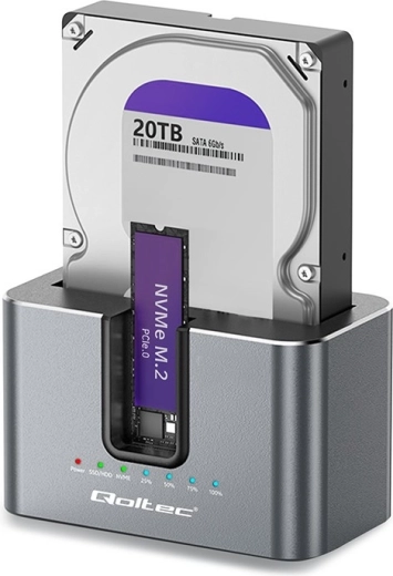 Qoltec dockingstation 2-i-1 til HDD/SSD SATA og M.2 NVMe med kloning, USB-C 10 Gb/s