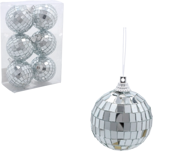 Sæt med 6 spejlblanke sølvfarvede julekugler 5 cm