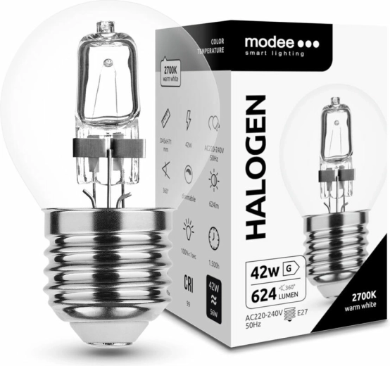 Halogenpære Modee Mini Globe 42 W E27, 624 lm, varm hvid
