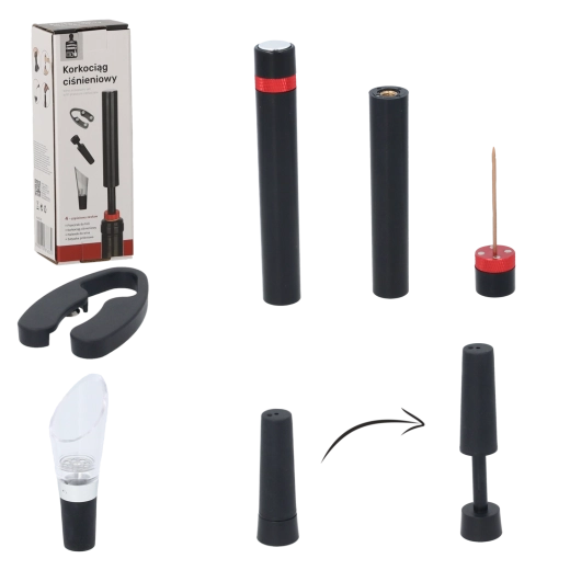 Sæt med 4 vintilbehør med trykpropoptrækker