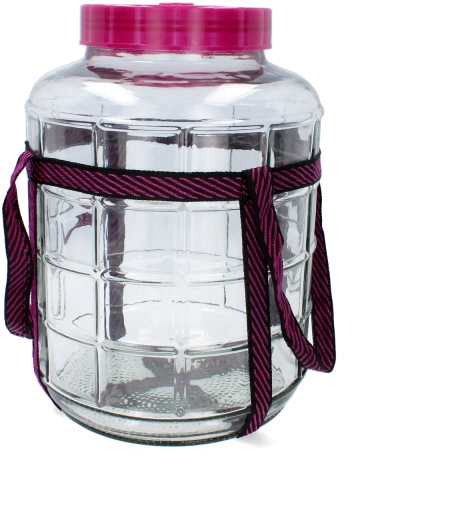 Multifunktionel glasballon 15 l med bred hals og bærerem