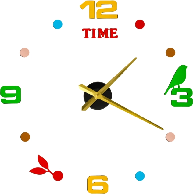 Selvklæbende DIY vægur med justerbar diameter 80–90 cm, gyldne visere, farvede tal