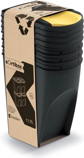 Sæt med 4 skraldespande til kildesortering Sortibox 4×35 l – genanvendt sort