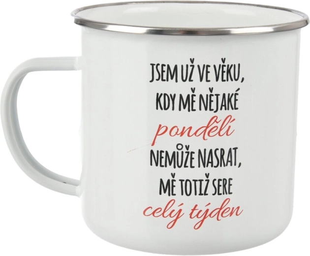 Emaljeret metalkrus Mandag 500 ml hvid