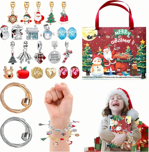 Adventskalender med armbånd og vedhæng til DIY-kreationer - 1 stk.