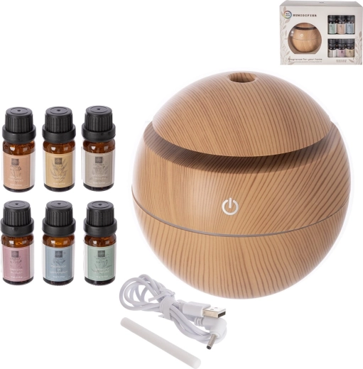 Elektrisk aromadiffuser i beige med USB-strøm + sæt med 6 dufte 10 ml