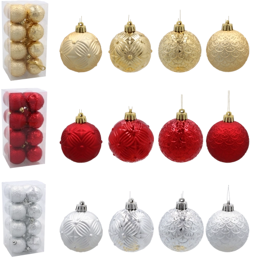 Sæt med 16 julepynt 6 cm i rød, guld og sølv