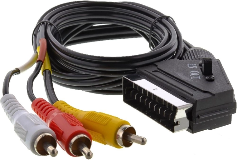 Sencor SCART-kabel med 3 × RCA-stik og omskifter, 1,5 m