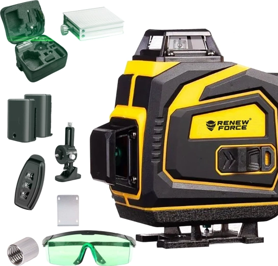 Laser-krydsnivelleringsapparat 360° 3D Renew Force LL59P med grøn laser