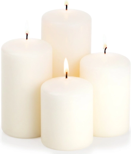 Sæt med hvide, uparfumerede cylindriske stearinlys, 4 stk.