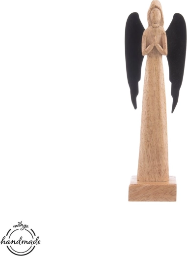 Dekorativ engel af mangotræ med metalvinger 27 cm