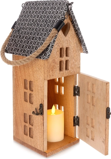 Træ-LED-lanterne af mangotræ 16,5 × 35,5 cm