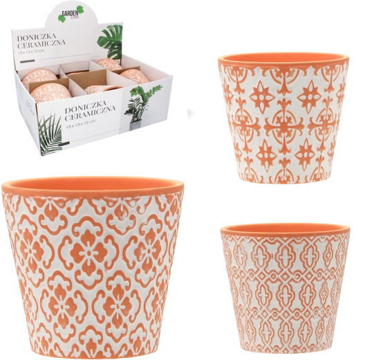 Keramisk urtepotte 13 × 13 × 12 cm, mix af mønstre