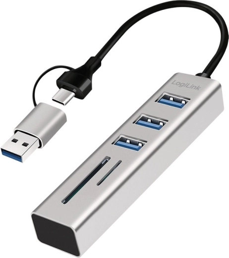LogiLink USB‑C/USB‑A hub 3× USB 3.0 med SD- og microSD‑kortlæser