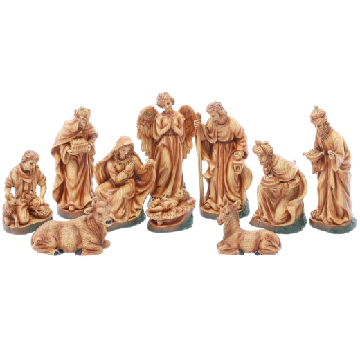 Sæt med julekrippens figurer i polyresin, 10 stk., højde op til 24 cm