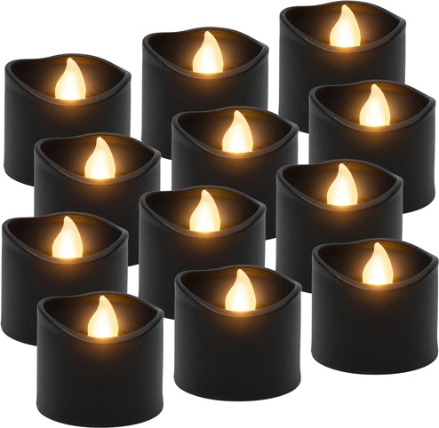 LED fyrfadslys Ruhhy sorte 3,6 cm, 12 stk., flammeeffekt