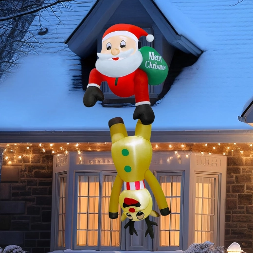 Oppustelig Sankt Nikolaus med rensdyr 2,1 m med LED-belysning